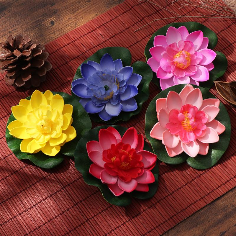 5 stk kunstige flydende åkander eva lotus blomsterdam dekoration 10cm rød gul blå pink lys pink pool simulation lotus