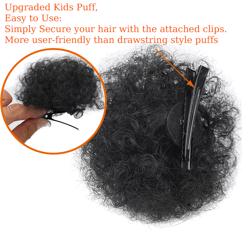 Coque de cabelo afro sintético com clipes para crianças, coque curto e crespo para meninas, extensão de rabo de cavalo encaracolado
