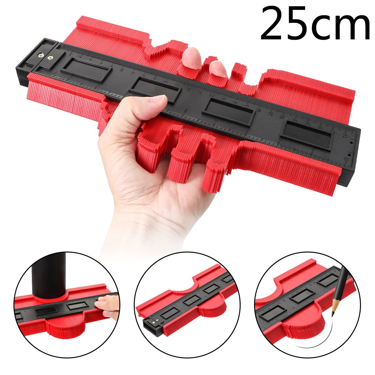 12/14/25cm Contour Gauge Plastic Profile Copy Contour Gauges Standard Wood Marking Tool Tiling Laminate Tiles General Tools: 25cm red