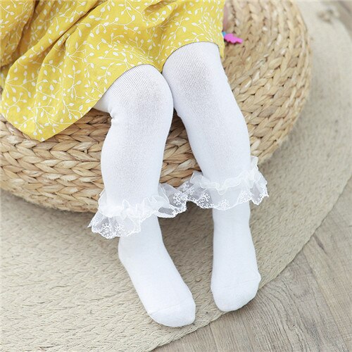 Katoen Panty 'S voor Meisjes Panty Kant Kinderen Meisje Panty Lente Baby Meisje Kousen Mode Baby Meisje Kleding: WHITE / L  4to5Years