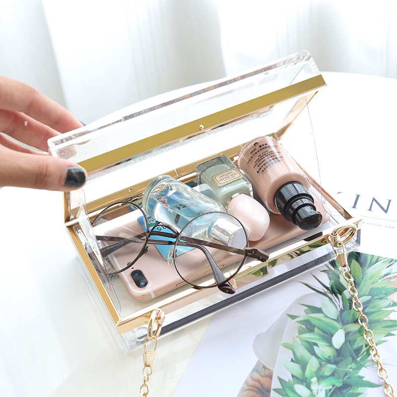 Borsa da sera con pochette in acrilico trasparente rettangolare liquido Quicksand borse a tracolla da donna con paillettes borsa a forma di stella trasparente