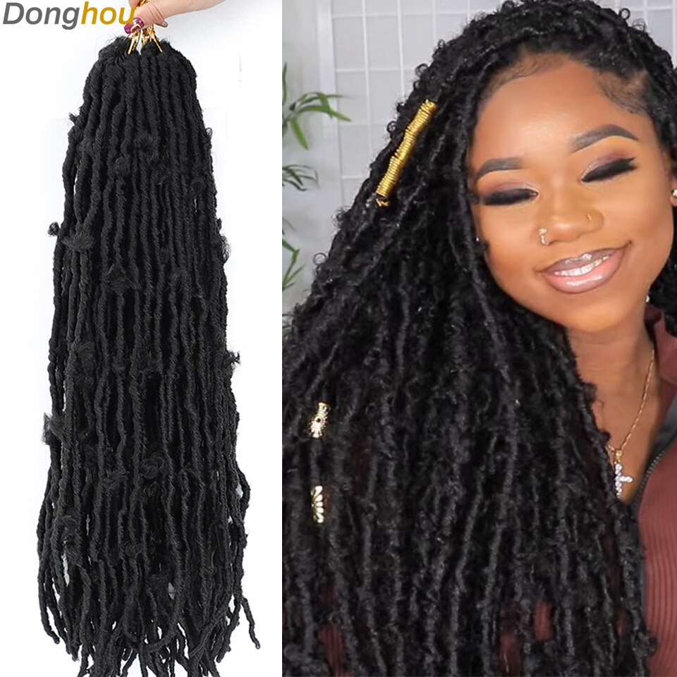 Butterfly Locs Crochet Hair 24 Inch Pre Looped Soft Distressed Faux Locs Hair Long Butterfly Locs Braid Crochet Natural Black