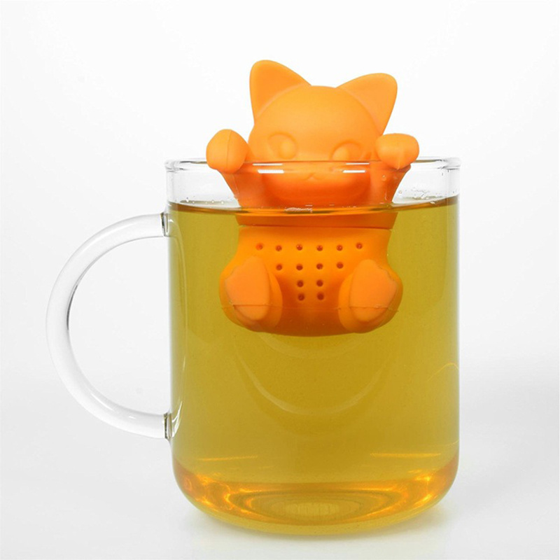 Siliconen Oranje Kat Thee-ei Herbruikbare Filter Diffuser Theezeefje Spice Losse Thee Blad Kruidenthee Tassen Tool