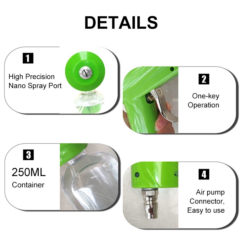 250ml bærbare nano spray desinfektion pistol forstøvningsdesinfektion nano damp spray pistol tåge maskine sprøjte til hjemmekontor
