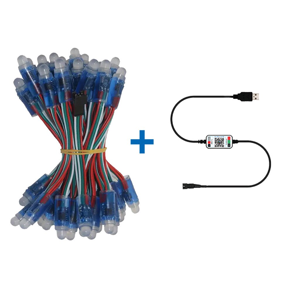 50pcs DC 5V input WS2811 Full Color LED Pixel Light Module 12mm IP68 waterproof RGB color 1903IC Digital LED christmas Light: bluetooth controller