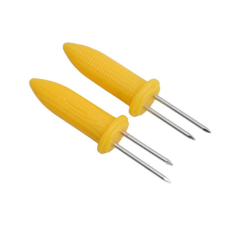 10pcs/pack Twin Prong Skewers Barbecue Fork Fruit Corn Holder BBQ Fork Garpu Tool Yellow