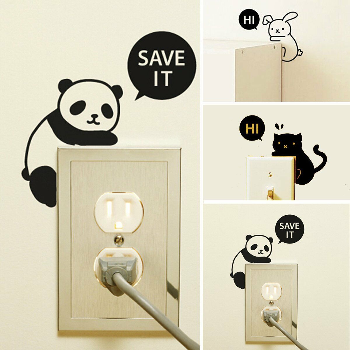 Cartoon Style Removable Home Light Switch Funny Wall Decal Vinyl Wall Stickers Waterproof Develop Power Saving Habits