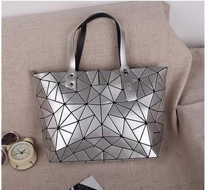 mode PU Geometrische vouwen vrouwen handtas grote casual tote steen rits vrouwen schoudertas goede: Zilver