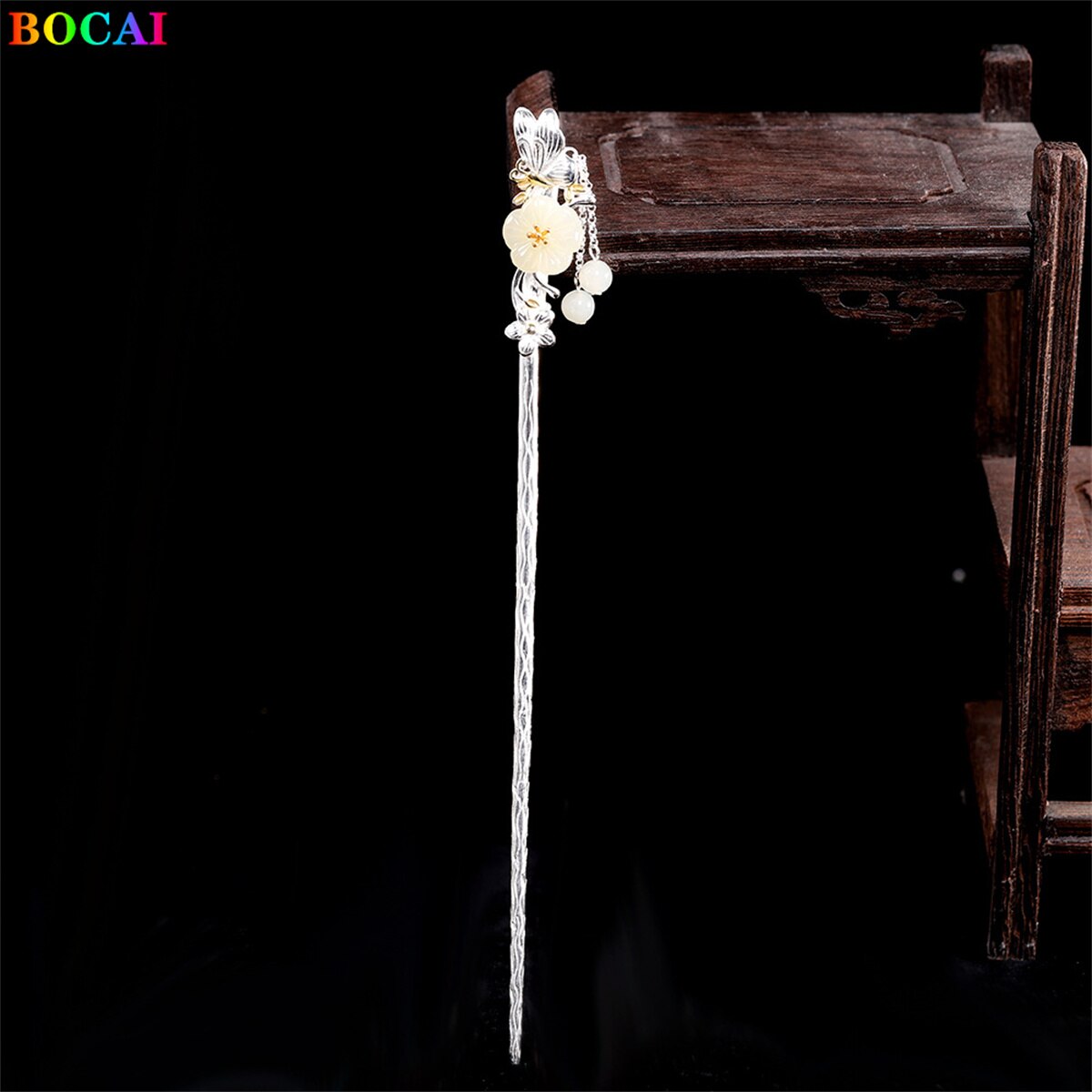 Bocai  s925 haarschmuck aus sterlingsilber, schmetterling, liebesblume, jadequaste, kopfschmuck aus reinem silber, haarnadelschmuck für damen