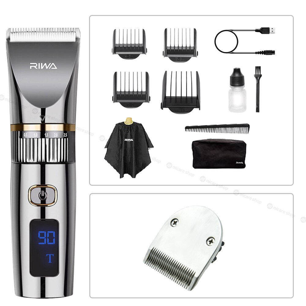 RIWA Electric Hair Clipper Machine Hair Trimmer For Men Washable Hair Cutter Clipper LED Screen USB Rechargeable: Package B / EU Plug