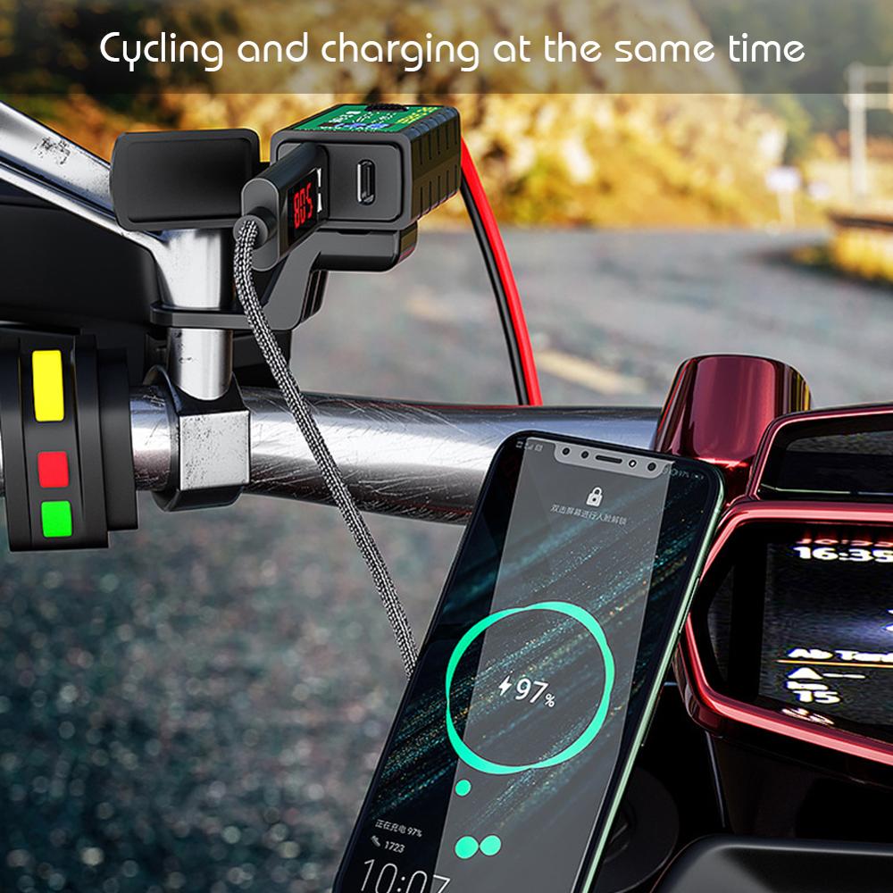 Motorcykel usb laddare voltmeter skoter 12v universal vattentät char sae uttag mobiltelefon typ c port