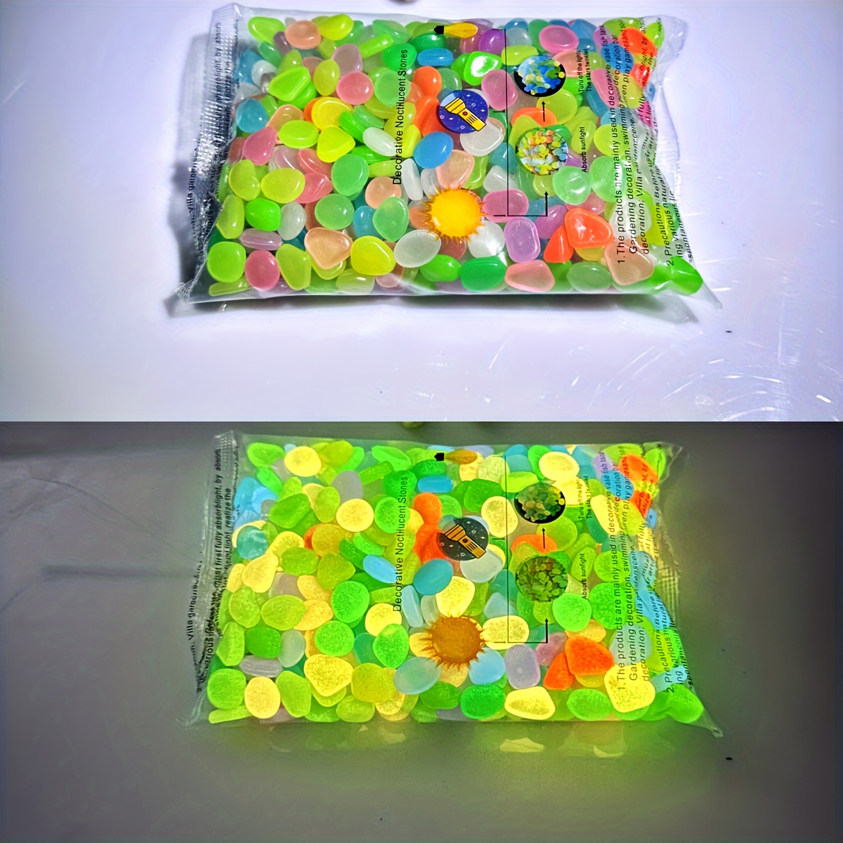 100/500 Uds. De guijarros que brillan en la oscuridad, piedras luminosas de resina para paisaje, caminos de jardín, plantas en macetas, parques, decoración de acuario,: M / Rosa