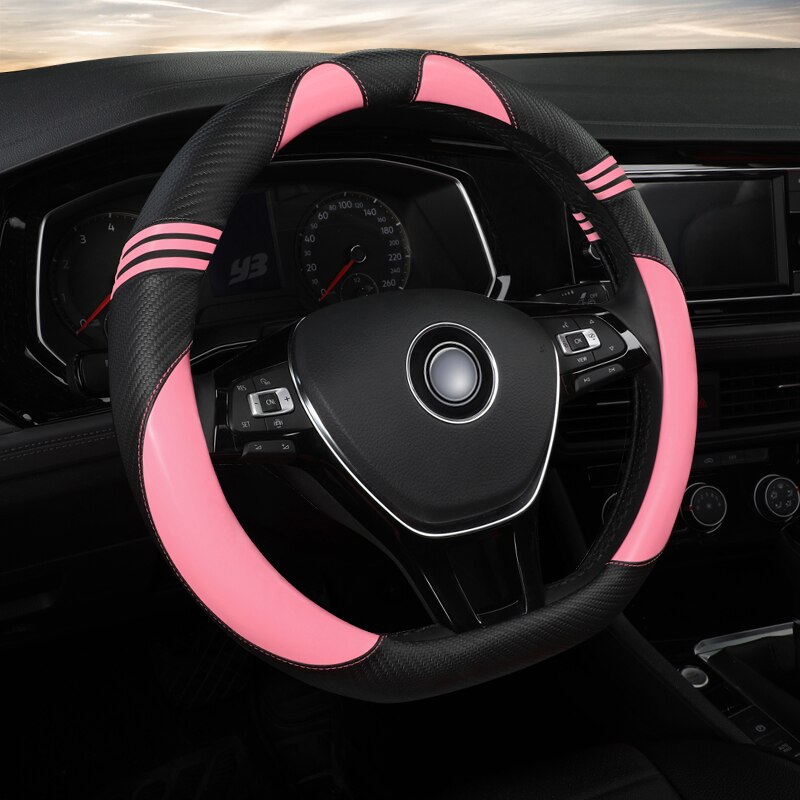 Fundas de volante de coche de cuero ecológico de cobertura completa, Funda de cuero PU para volante de ford ranger s-max smax tourneo connect: Rosa