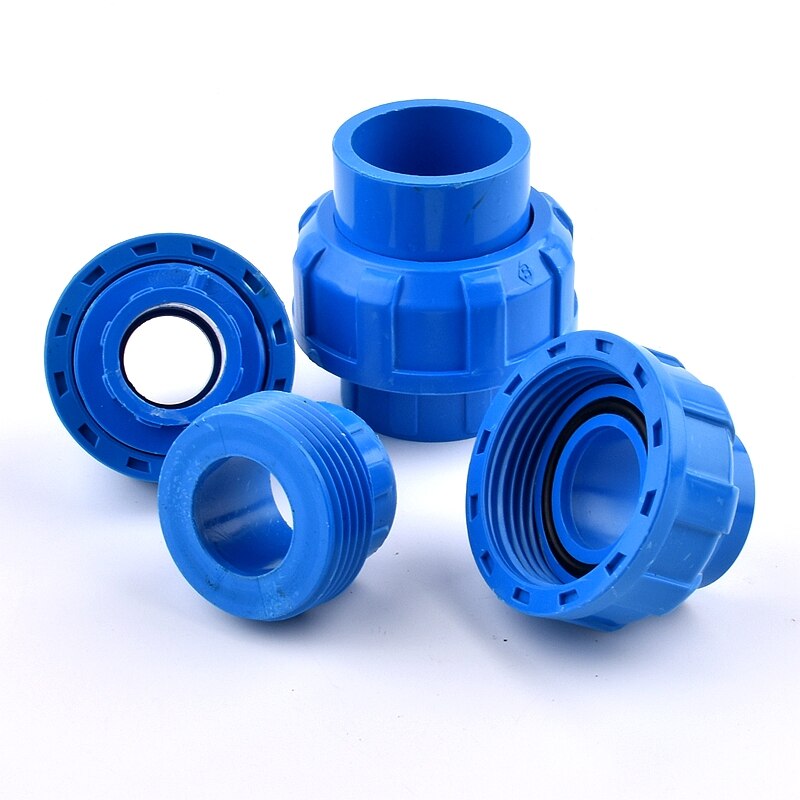 1Pc 20 25 32 40 50mm ID Thickening Blue PVC Union Joint PVC Pipe Connector For Irrigation Garden Hydroponic System