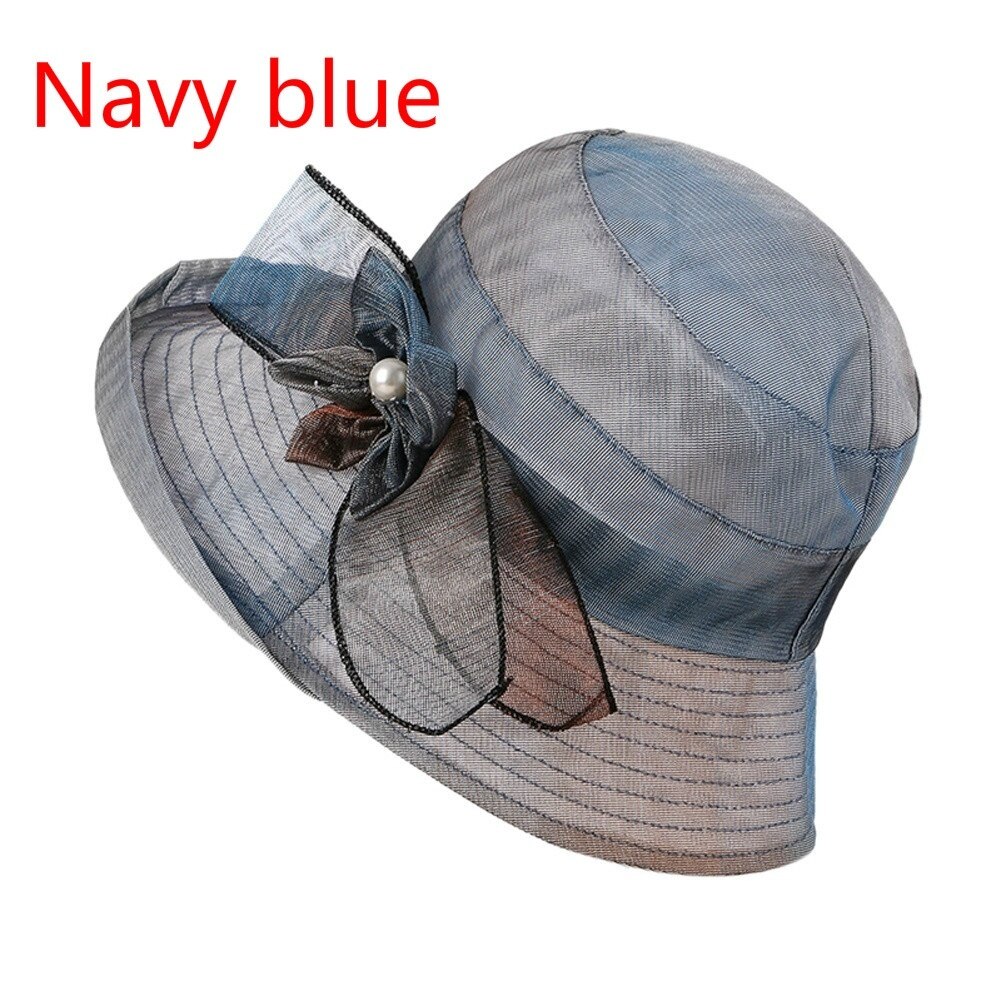 Zomer Hoed Vrouwen Brede Rand Zonnehoed Wedding Zee Strand Hoeden Voor Vrouwen Dames Hoed Met Boog Eenvoudige Strand Meisjes zonnehoed: navy blue