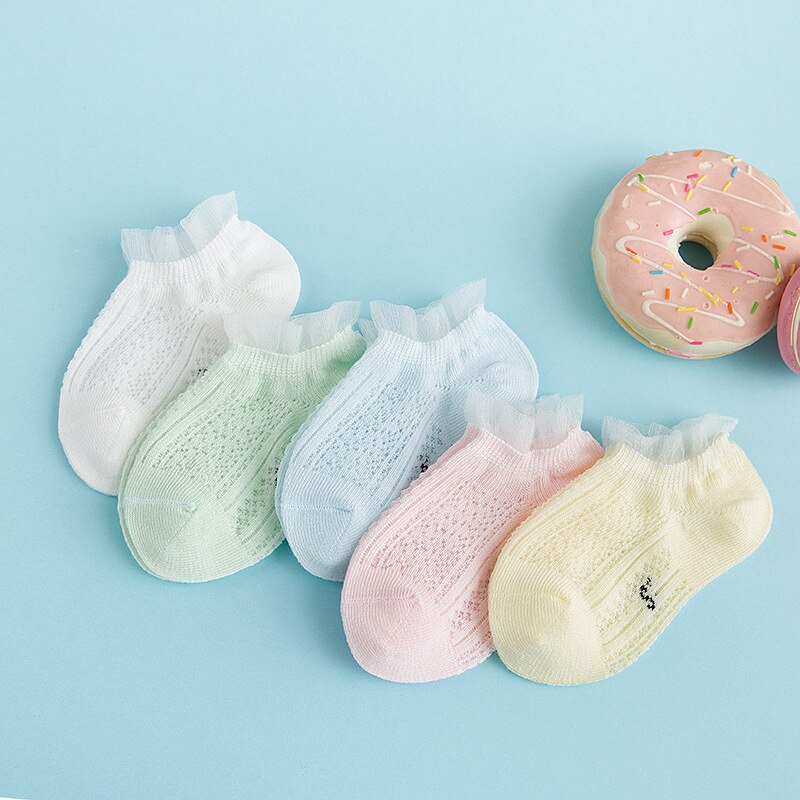 Meias para crianças de 0 a 3 anos, 5 pares = 10 partes, verão, finas, confortáveis, respiráveis, meias de algodão, meninas, bebês, novo 2020: R / S