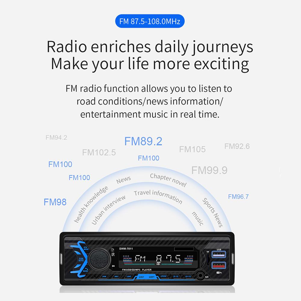 12V Universal Dual Usb Port Car Bluetooth Mp3 Player Fm Radio With Steering Wheel Remote Control USB 2.1a Fast Charger