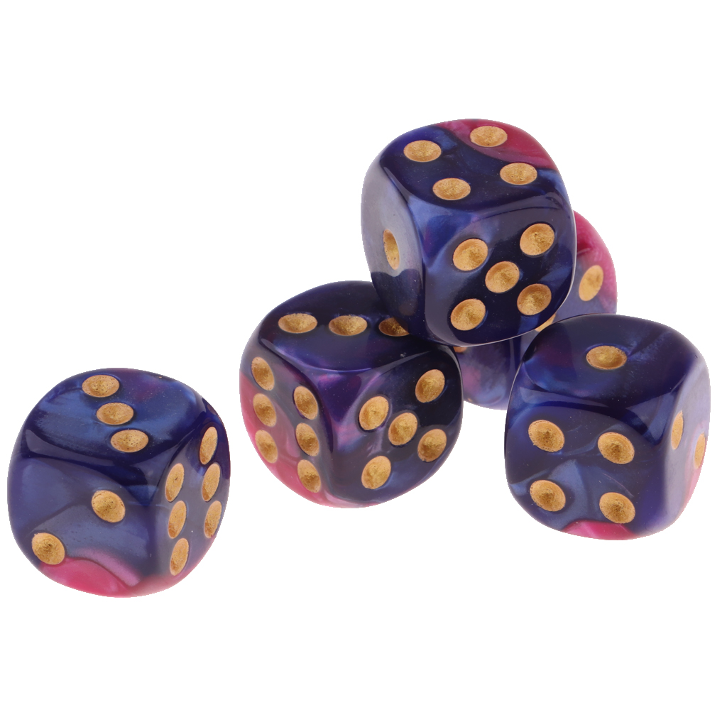 5pcs 6-sided Game Dice Set , Square Corne for Family Travel Play Set Toys: Purple blue