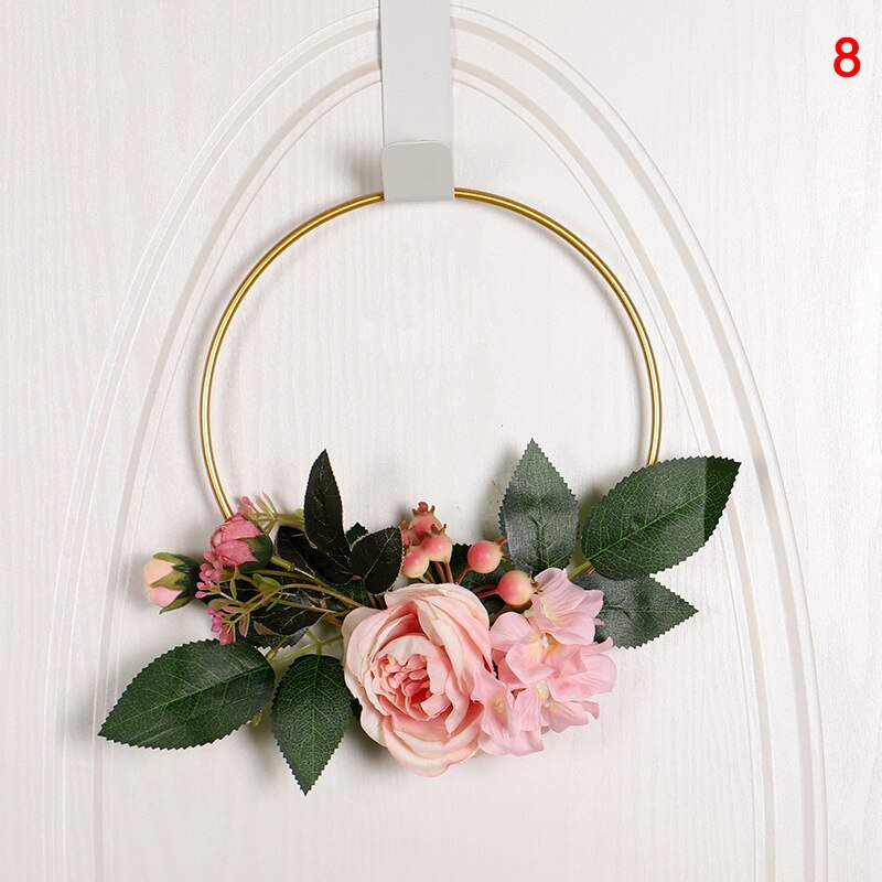 Le plus Polygona Simulation fleur couronne porte tenture murale fleur cerceau couronne anneau en métal guirlande suspendue pour décoration murale de mariage: 8