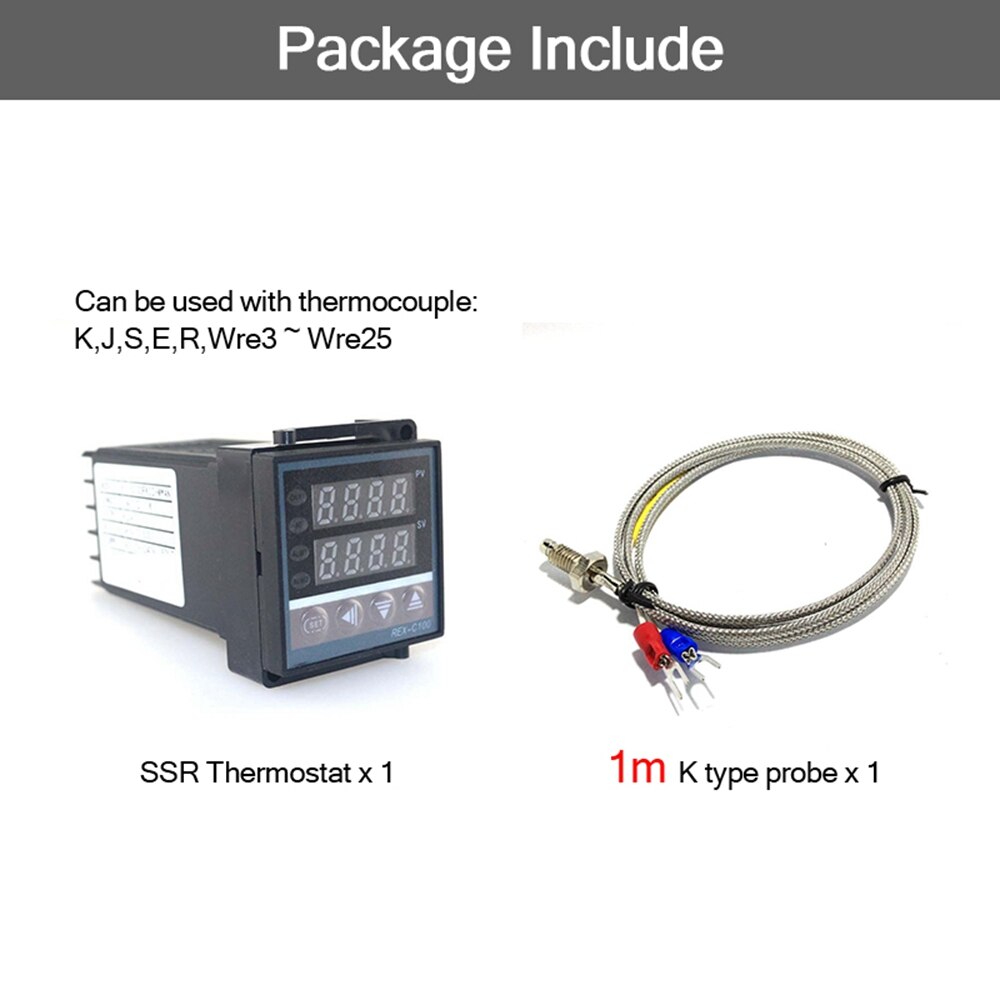 Dual Digital PID Temperature Controller Thermostat Kit REX-C100 with SSR-40DA heat sink K probe Thermocouple: SET 3