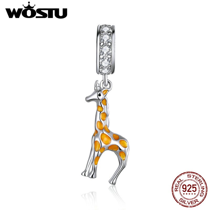 WOSTU Real 925 Sterling Silver Giraffe Dazzling Clip Charms Round Crystal Crown Heart Beads Fit Original Women Bracelet: DAC258