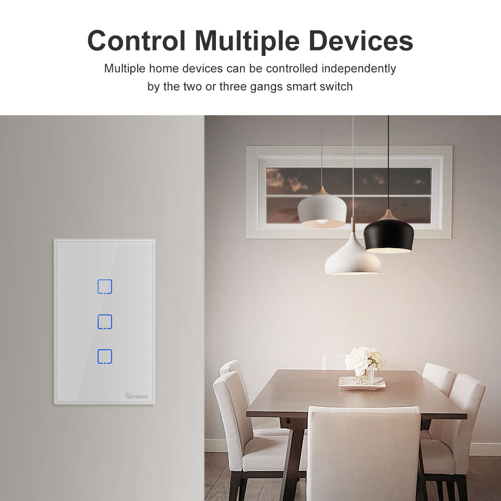 SONOFF T2/T3 US Wifi Smart Wall Touch Switch With Border 1/2/3 Gang Remote Control Wifi Light Switches For Smart Home Automation