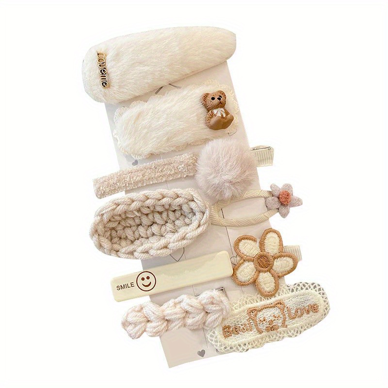 9/10 pçs inverno de pelúcia pino de cabelo bonito floral arco presilhas para meninas bebê headwear meninas crianças acessórios para o cabelo princesa grampos de cabelo: Branco