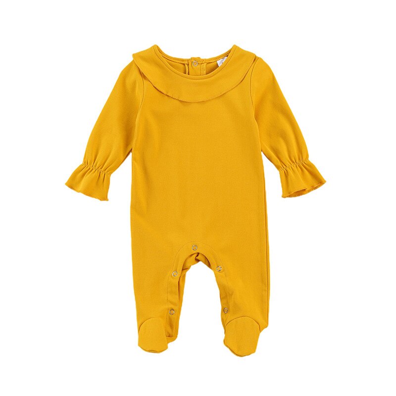 Herfst Unisex Baby Jongens Meisje Footed Romper Schattige Pop Kraag Lange Mouwen Effen Kleur Een Stuk Jumpsuit casual Kleding: YELLOW / 3M