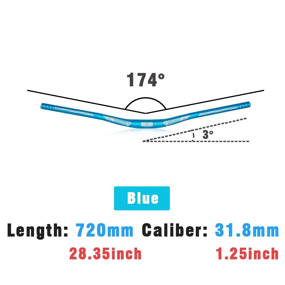 Accessori per Mountain Bike con manubrio curvo per bicicletta in lega di alluminio LUNJE per parti del ciclo del volante con attacco manubrio da 31.8mm 720/780mm: 720mm Blue