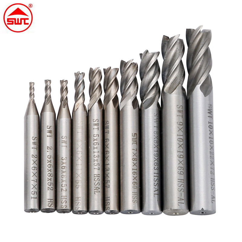 10 stk hss 2-10mm fræser cnc lige skaft 4 fløjte fræser metal fræser cnc værktøjer