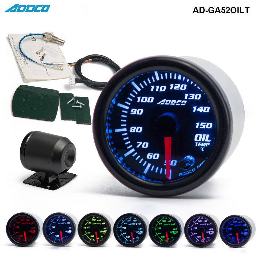 Car Auto 12V 52mm/2&quot; 7 Colors Universal Oil Temp Gauge LED With Sensor and Holder AD-GA52OILT