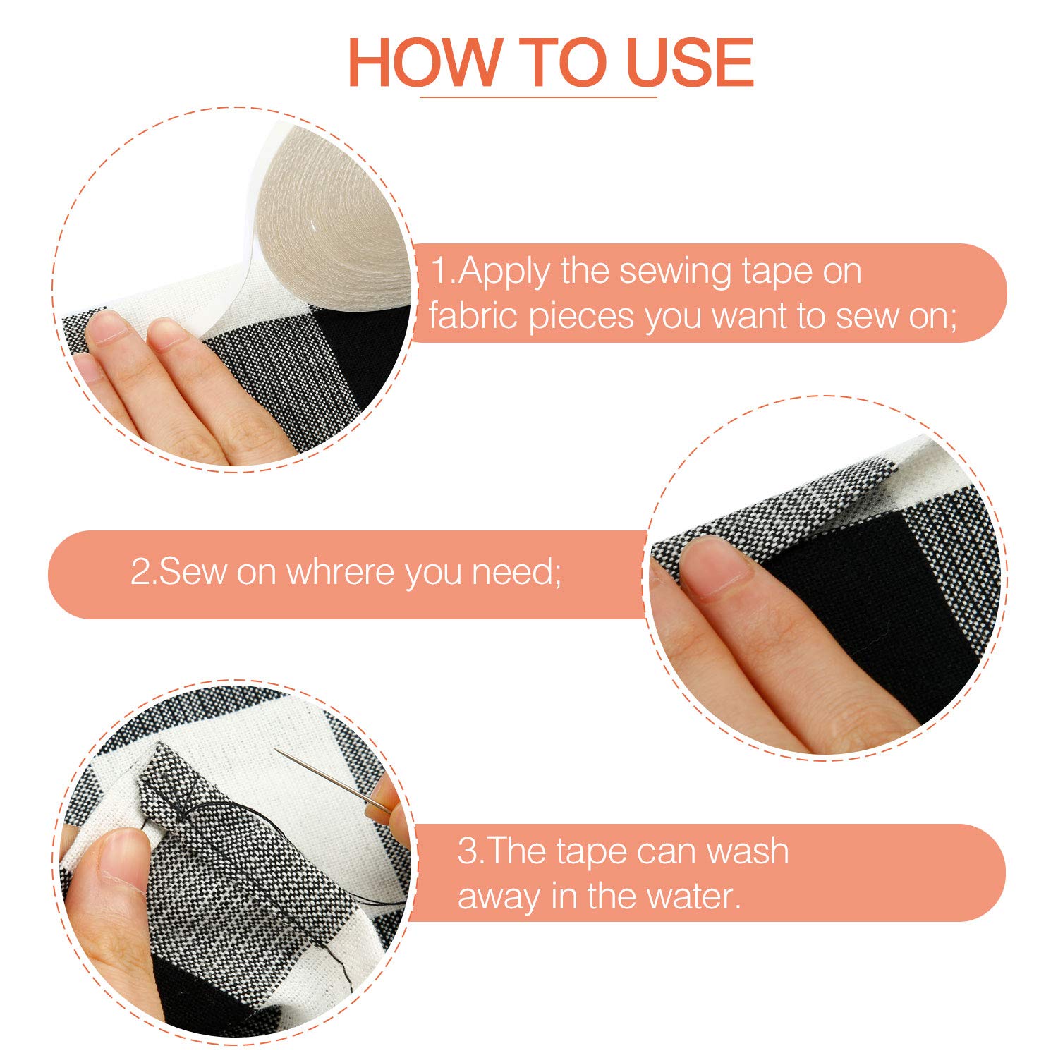 Strumento di posizionamento temporaneo del nastro adesivo solubile in acqua da 20 m per trapuntatura cucito etichetta di stoffa nastro biadesivo strumento di fissaggio fai da te