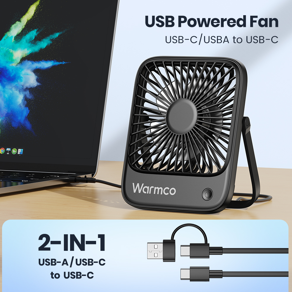 Warmco mini usb-bordventilatorer bærbar usb-c skrivebordskøleventilator 3- hastigheder justerbar 180 ° rotation stille lille personlig ventilator til hjemmet