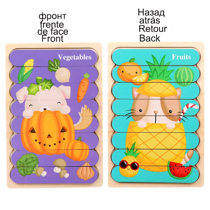 Dwustronna taśma dzieci 3D drewniane Puzzle Montessori zabawka Puzzle ze zwierzętami opowiadanie historii układanie układanki zabawki edukacyjne dla dzieci