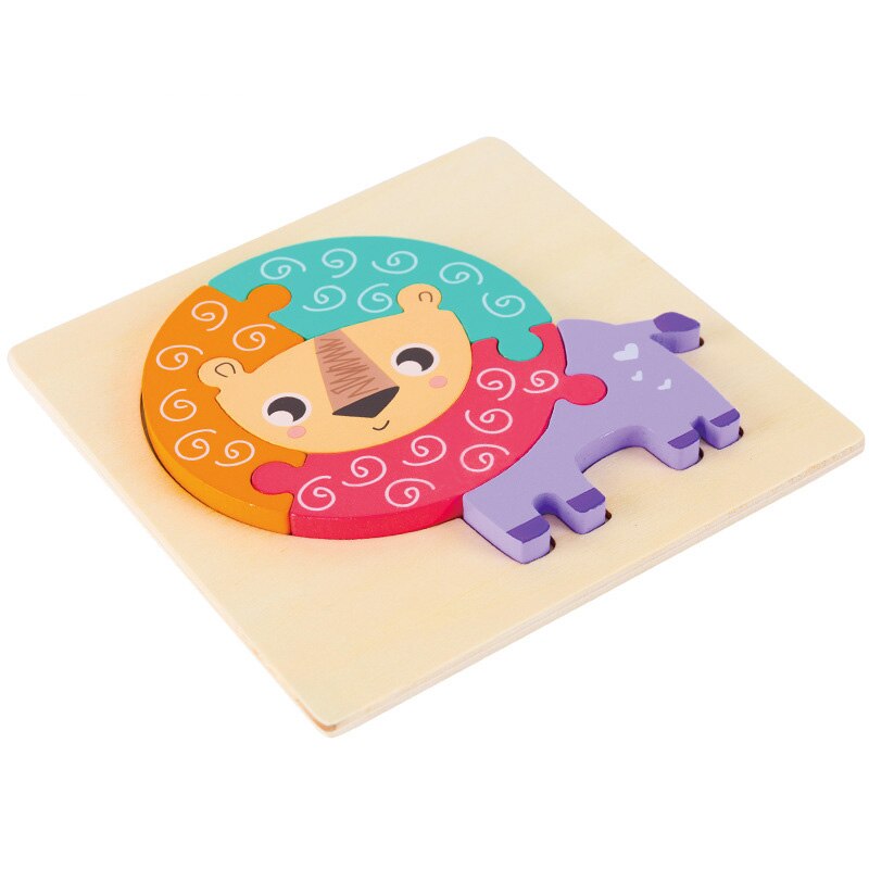 Baby Toddler 3D Puzzle in legno giocattoli educativi apprendimento precoce cognizione bambini cartone animato afferrare intelligenza Puzzle Puzzle: 8-lion