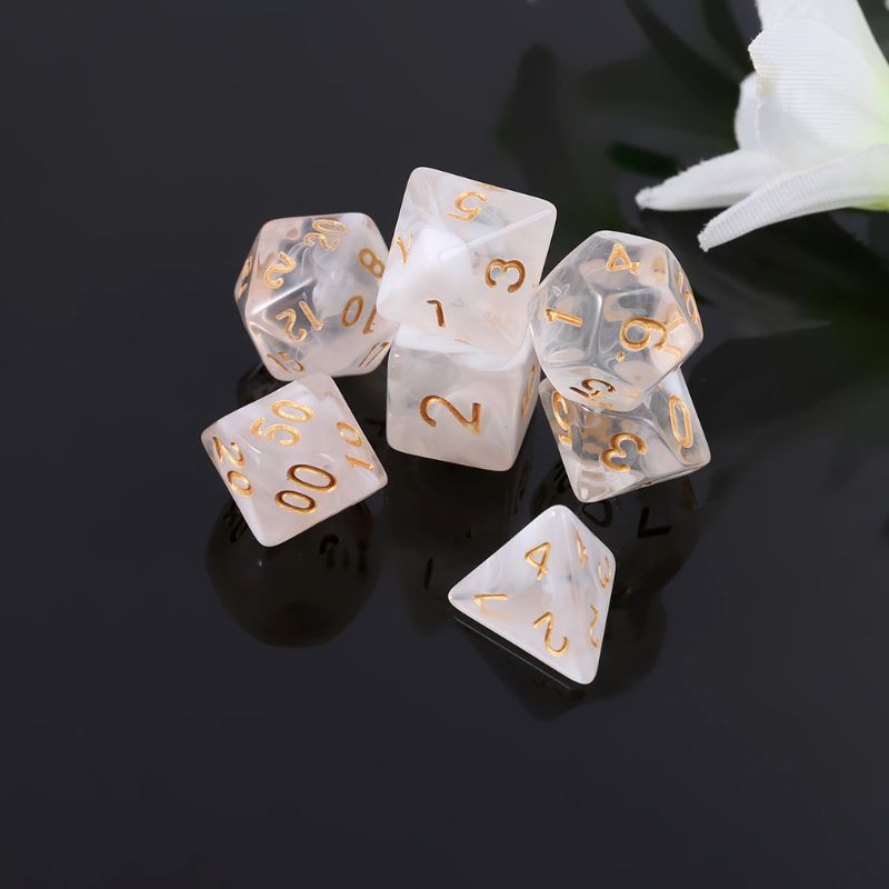 7pcs/set Transparent Sided Dice D4 D6 D8 D10 D12 D20 &amp; Dragon D&amp;D RPG Poly Table Board Games Toy