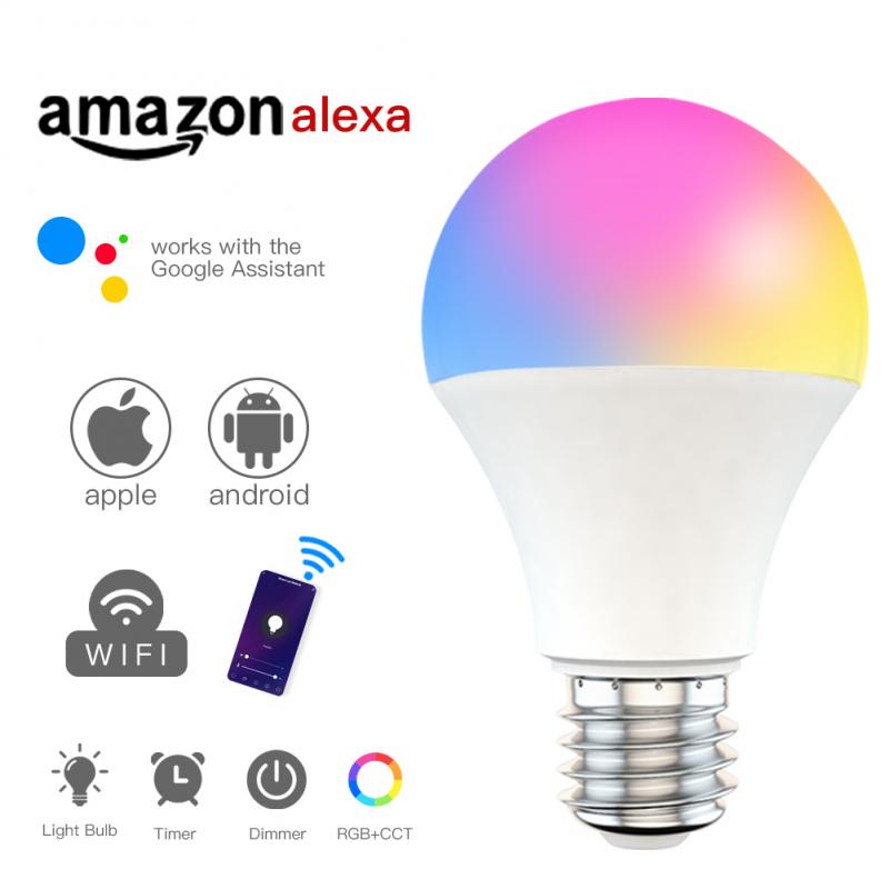 15W WiFi Smart Light Bulb E27 B22 Dimmable RGB+CCT Smart Light Bulb Voice Control Timer Function Work With Alexa Google Home