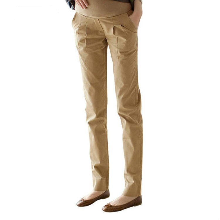 Naisten raskausvaatteet kevät äitiyshousut iso koko puuvilla casual comfort: Khaki / L