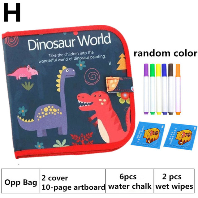 Baby DIY Drawing Book Portable Soft Chalk Drawing Board Coloring Book With Water Chalk Kid Painting Blackboard: H 10 pages