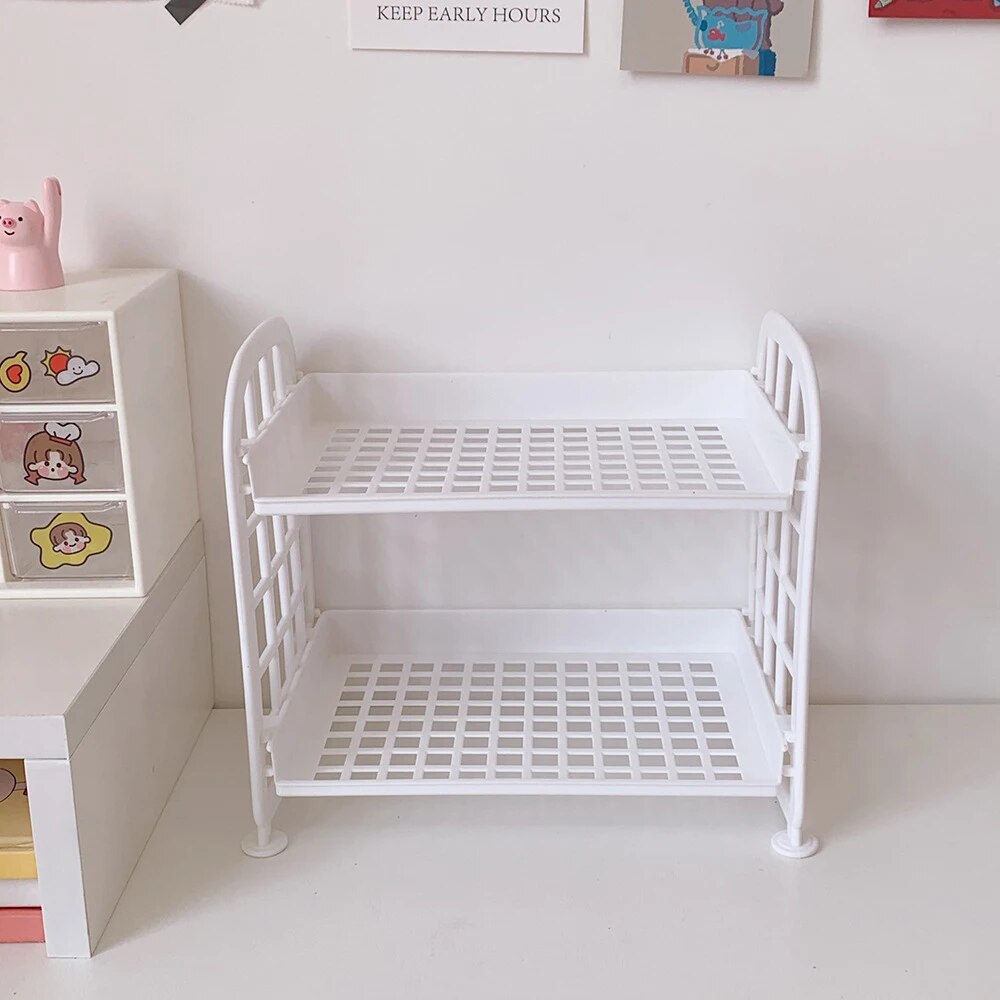 1PC High Appearance Horizontal Desktop Storage Shelf Simple Multi-storey Dormitory Storage Shelf Computer Office Available: WHITE