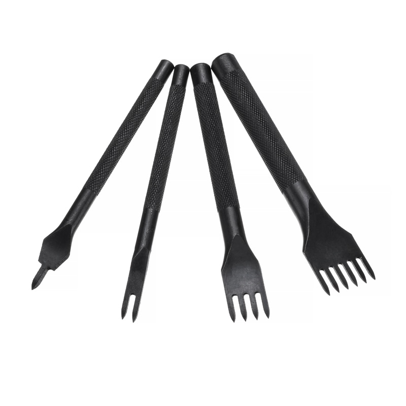 DIY Leather Hole Punching Tool Black Steel Punches 3/4/5mm Leather Drilling Chisel Hole Punch Splicing Craft Tool Supplies 4pcs