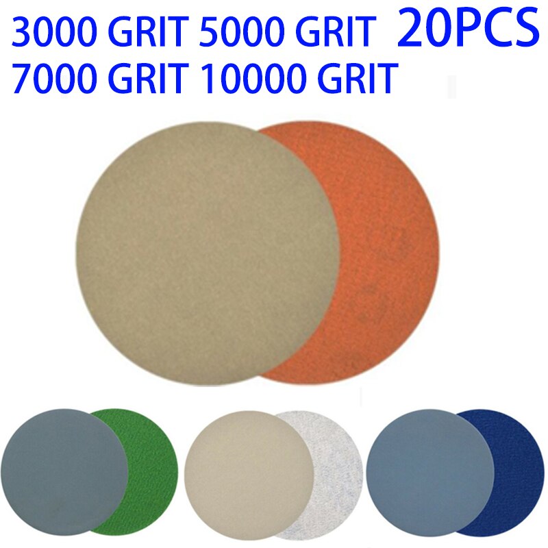 20pcs 3 Inch Sanding Discs Hook Loop Sanding Discs Grit 3000 /5000 /7000/ 10000 Round Sandpaper Disk Sand Sheet And Paper