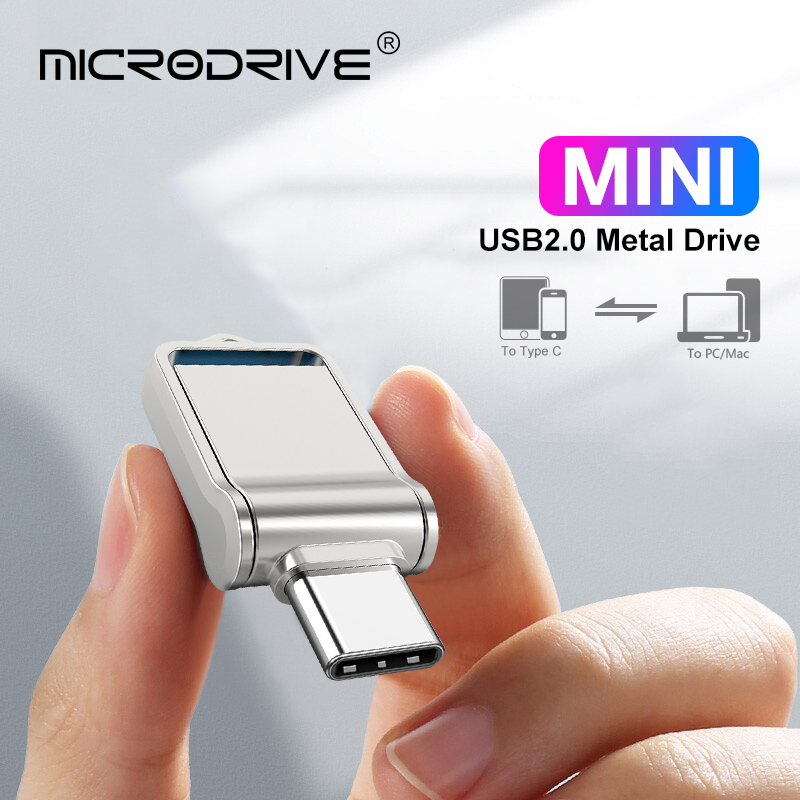 Mini metalen otg type-c pendrive usb geheugenstick 16gb 32gb 8gb usb flashkaart 128gb 256g 512g type-c pendrive