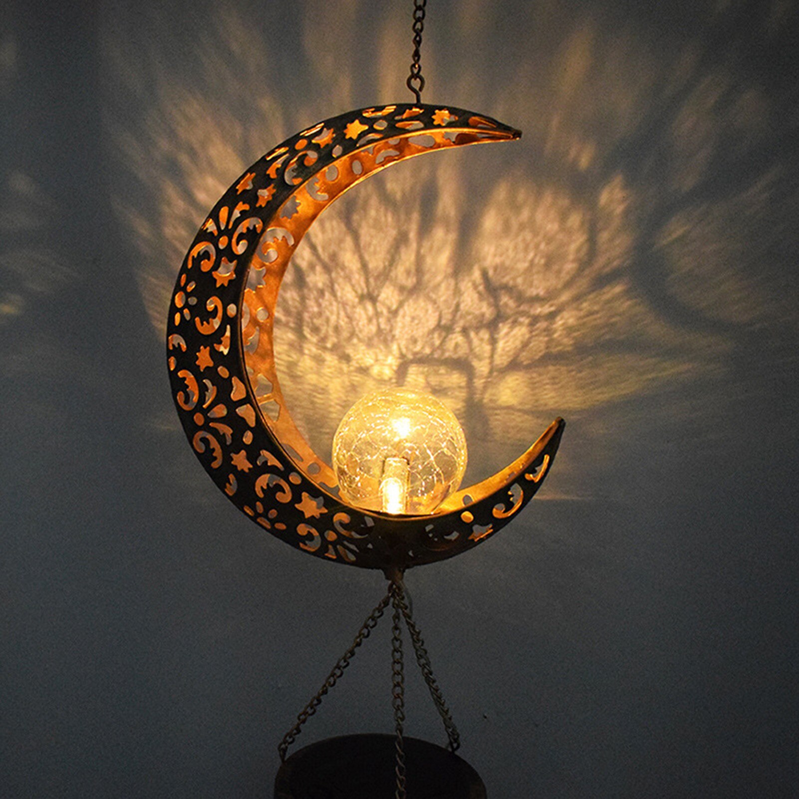 Solar Moon Sun Wind Chimes Garden LED Light Wind Chime Garden Iron Hollow Hanging Decoration Perfect