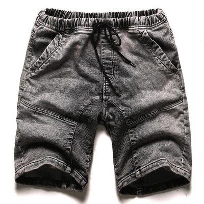 TANG Casual Shorts for Men Elastic Waist Gray Washed Old Men's Denim Shorts Male Cowboy Short Pants: M