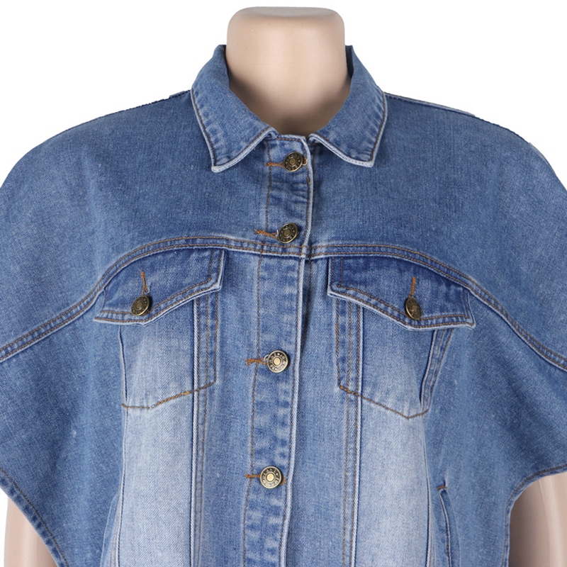 Grande taille veste en jean femmes manches chauve-souris bouton poches jean ample manteau court veste femmes Streetwear automne Bomber veste