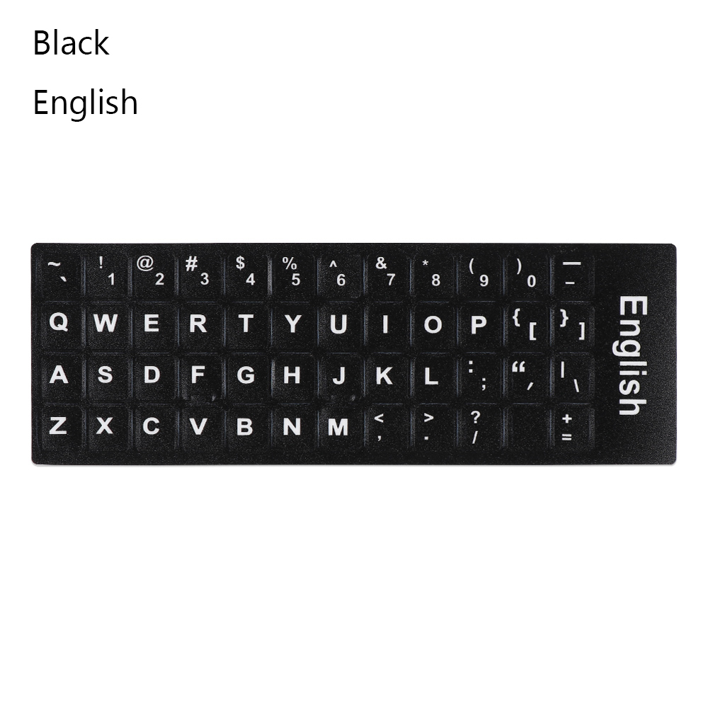 1 stk slidstærke tastaturklistermærker spansk/engelsk/russisk/dysk/arabisk/italiensk/japansk bogstaverstatning til bærbar pc: Sort-engelsk