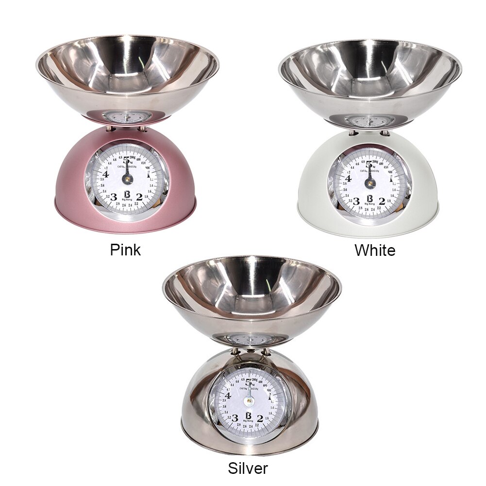 Báscula mecánica de 5kg para restaurante, cocina, comida para pesar el hogar con Bol, cocina fácil de leer, acero inoxidable Retro preciso