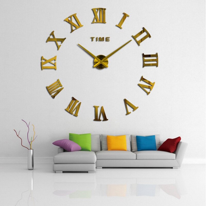 Large DIY Wall Clock Kit, 3D Quartz Clocks with Mirror Roman Number for Home Living Bedroom Office Decor