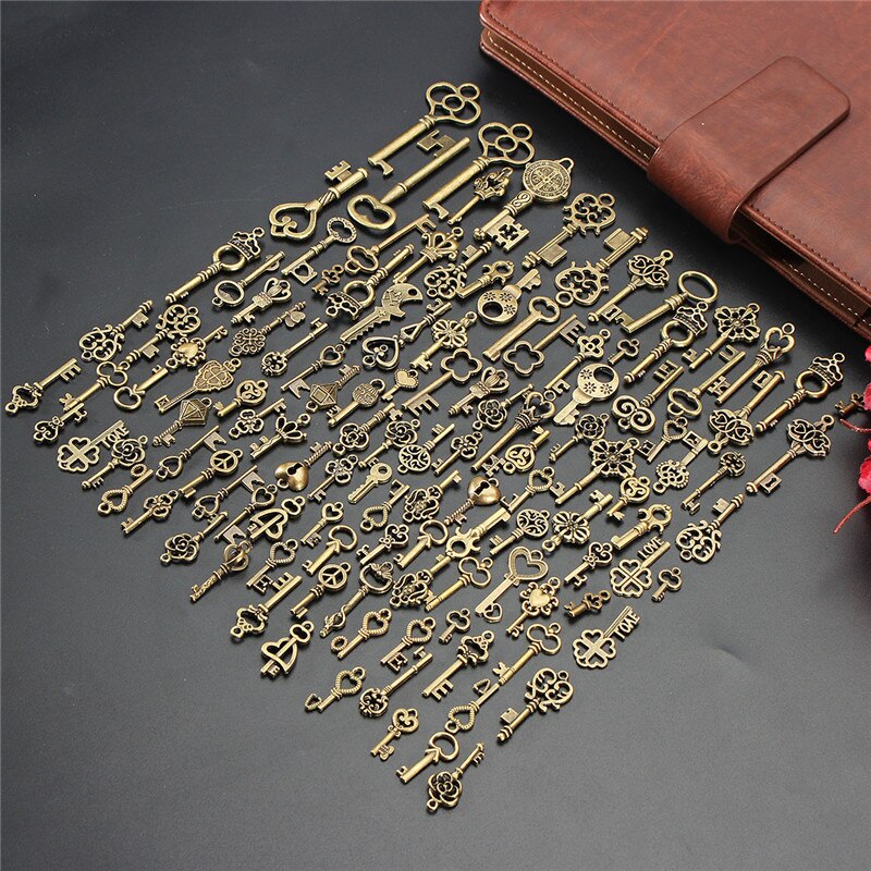 125 st vintage antik bronspläterad metall kärlek hjärta nyckel charms hänge diy smycken gör fynd tillbehör hantverk